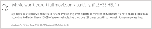 imovie not exporting full movie