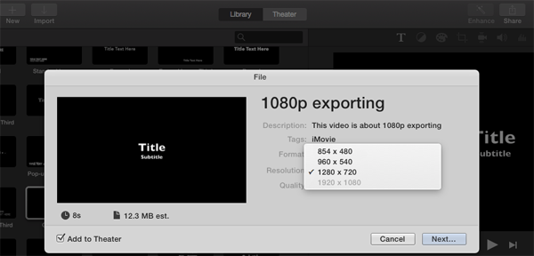 imovie not exporting to 1080p